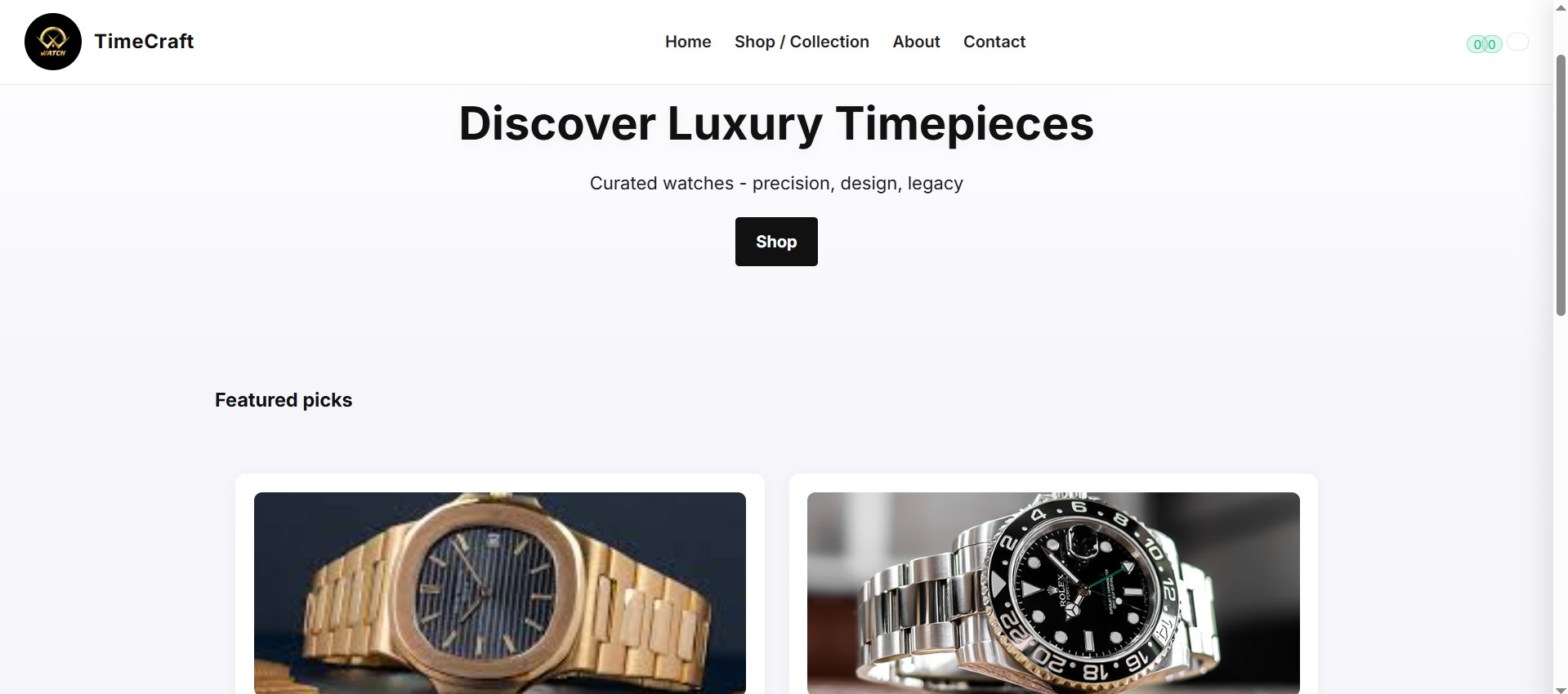 Watch Website (E-commerce) using Javascript